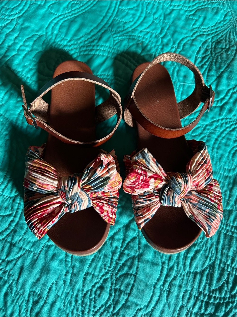 MIA Brown Sandals with Multicolor Floral Bow